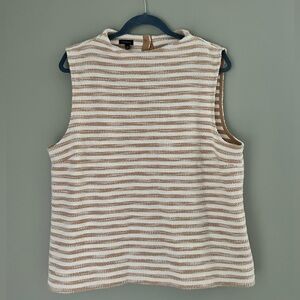 Talbots Women’s XL Tank Top | Tan/White | Silver Button-Back Detail